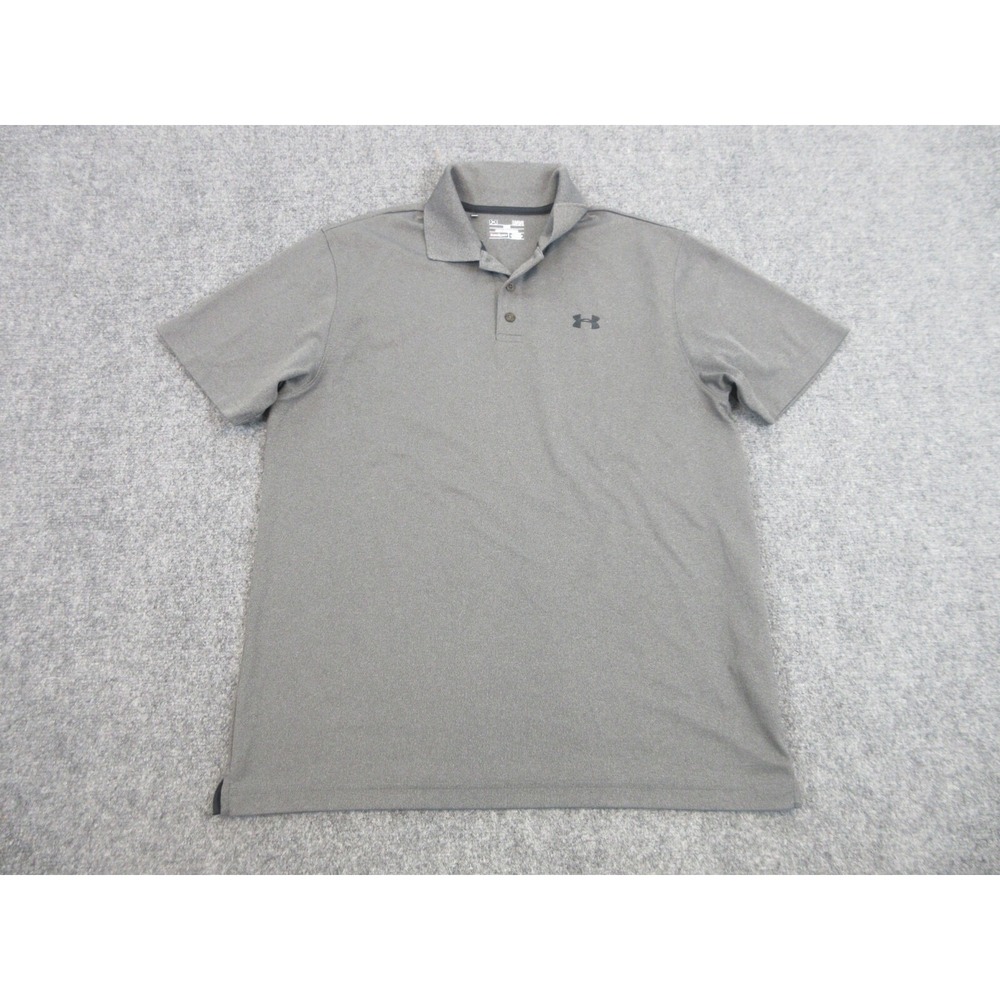 Under Armour Polo Shirt Mens L Gray HeatGear Polyester Blend Moisture Wicking